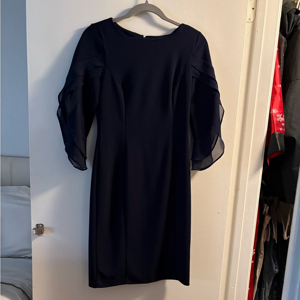 DKNY Blue Sheath Dress with Bishop Sleeves